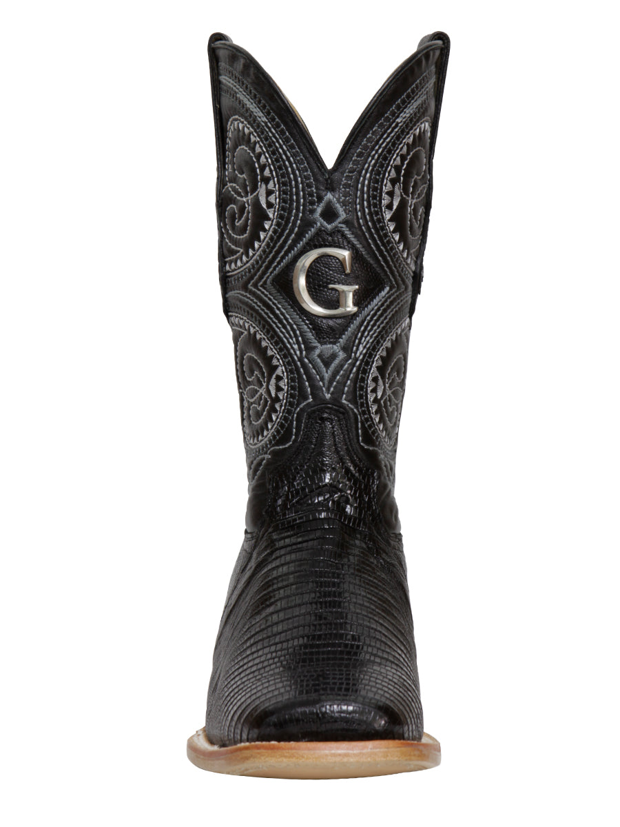 El General Men's Exotic Lizard Rodeo Cowboy Boots - Black 45069