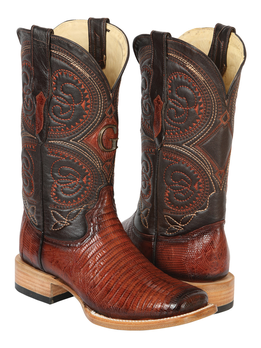 El General Men's Exotic Lizard Rodeo Cowboy Boots - Cognac  45071