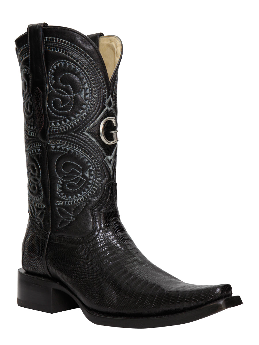 El General Men's Exotic Lizard Cowboy Boots - Black 45072
