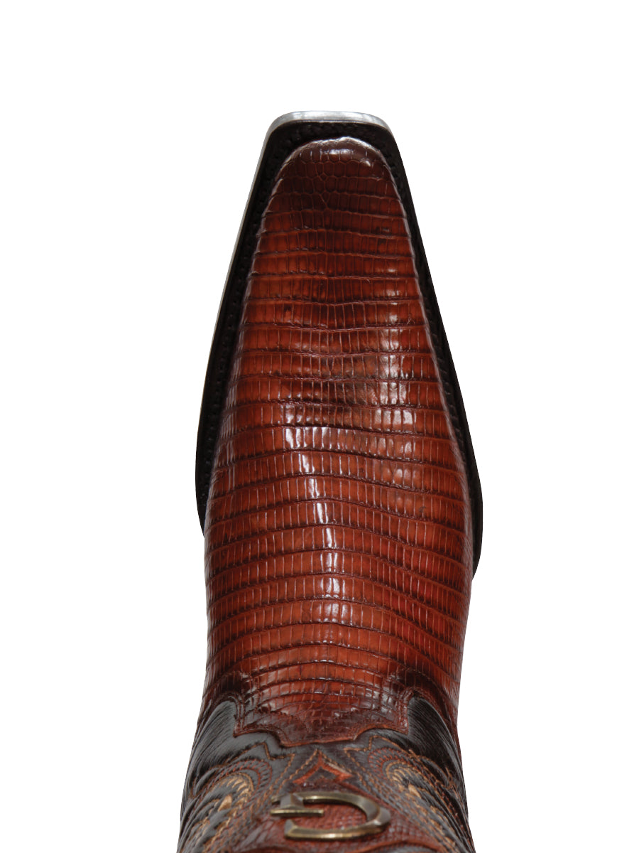 El General Men's Exotic Lizard Cowboy Boots - Cognac 45074