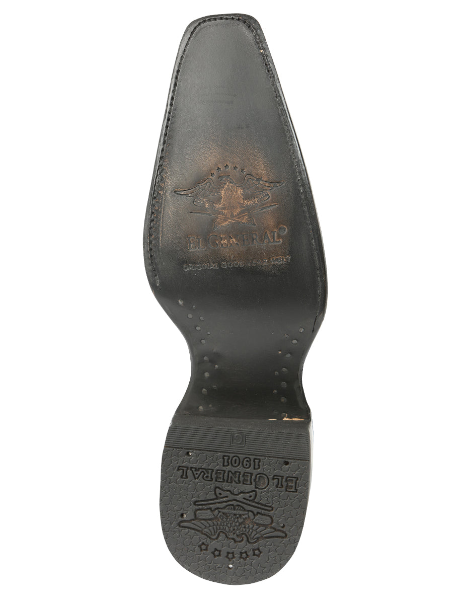 El General Men's Exotic Ostrich Leather Cowboy Boots - Black  45075