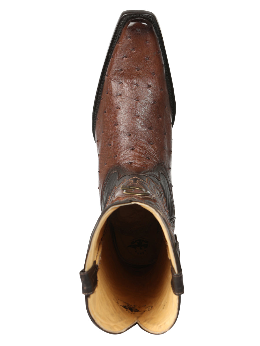 El General Men's Exotic Ostrich Leather Cowboy Boots - Brown  45076
