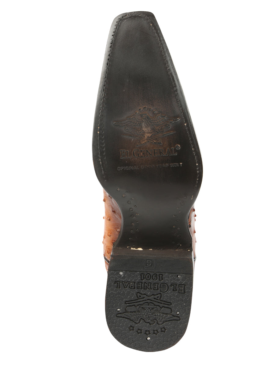 El General Men's Exotic Ostrich Leather Cowboy Boots - Cognac  45077