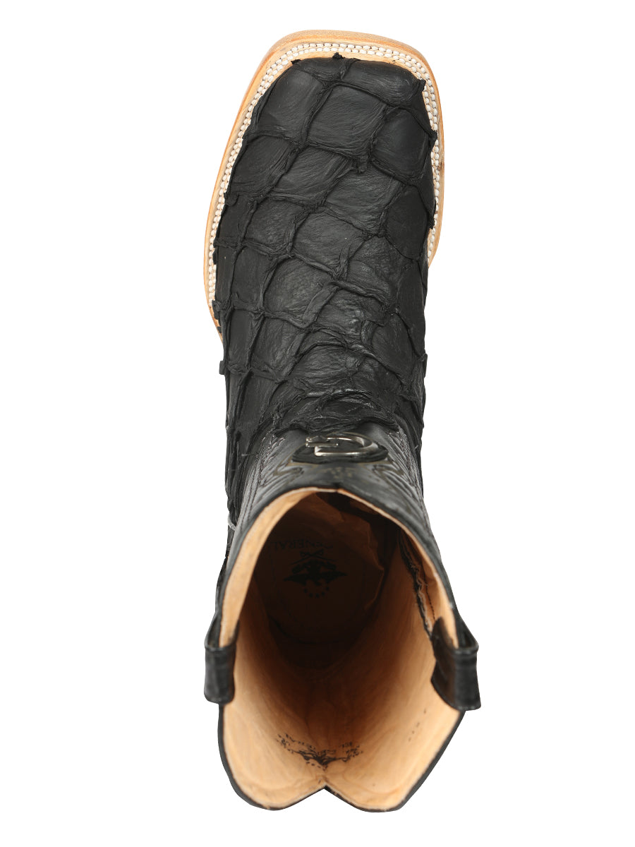 El General Men's Exotic Monster Fish Rodeo Cowboy Boots - Black  45083