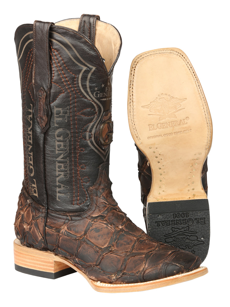 El General Men's Exotic Monster Fish Rodeo Cowboy Boots - Brown  45084