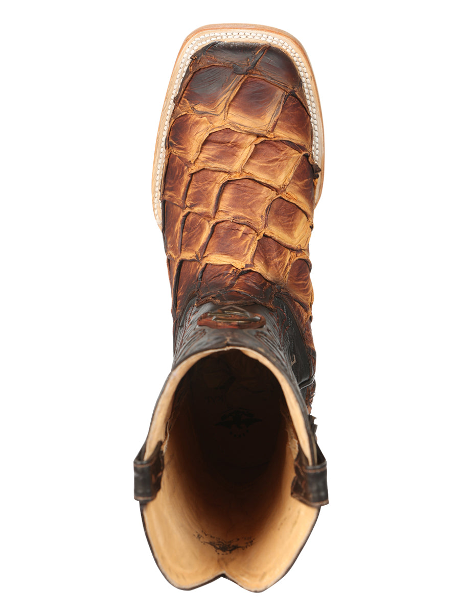 El General Men's Exotic Monster Fish Rodeo Cowboy Boots - Cognac  45085