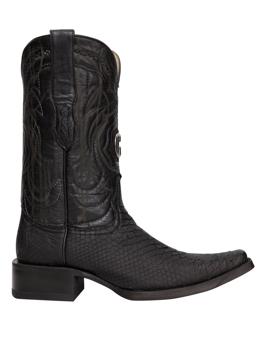 El General Men's Exotic Python Leather Cowboy Boots - Black  45087