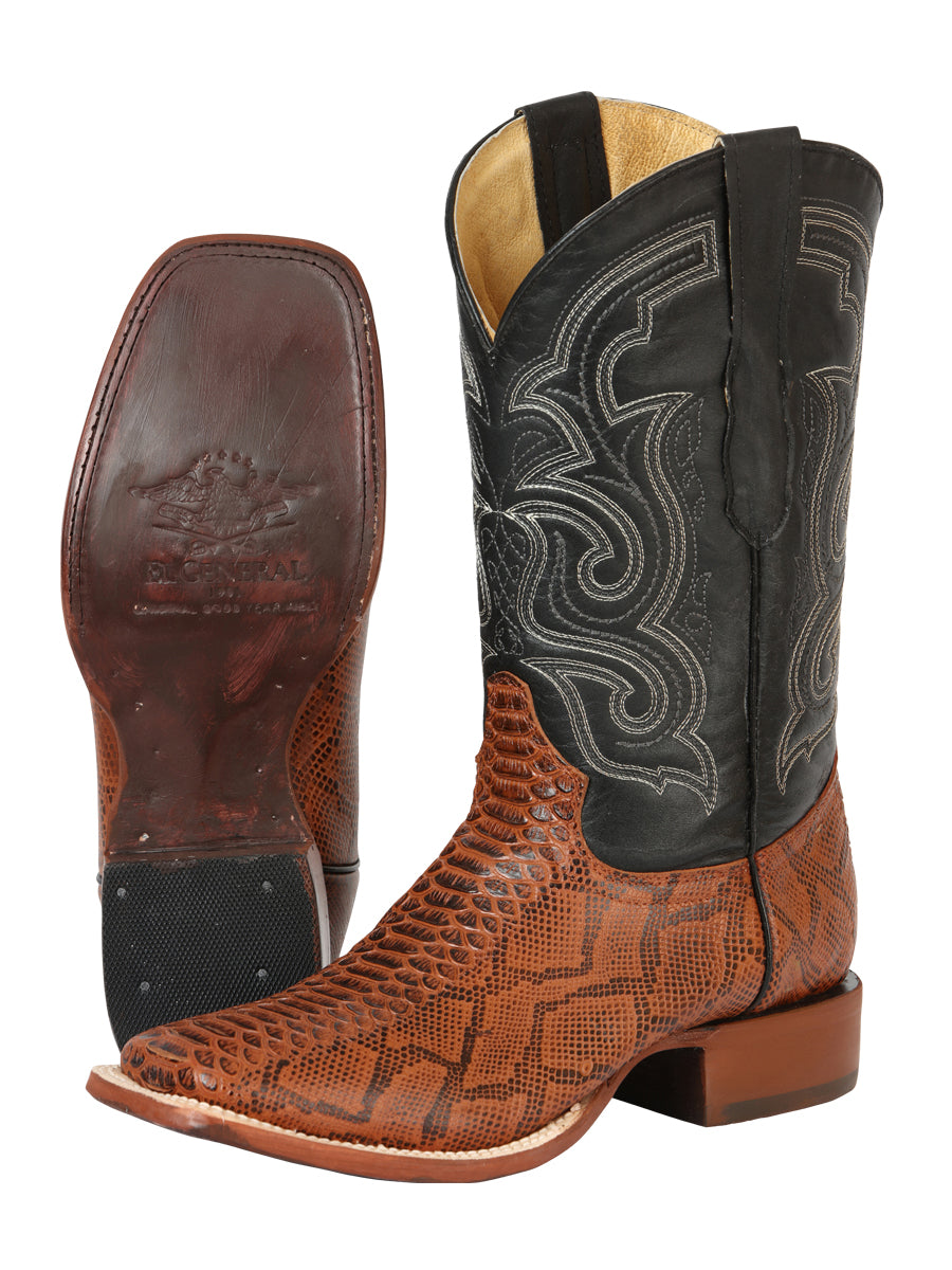 El General Men’s Python Imitation Rodeo Boots - Cognac 45435