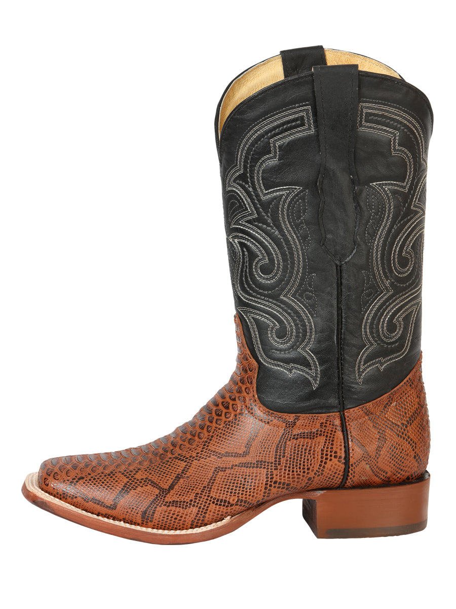 El General Men’s Python Imitation Rodeo Boots - Cognac 45435