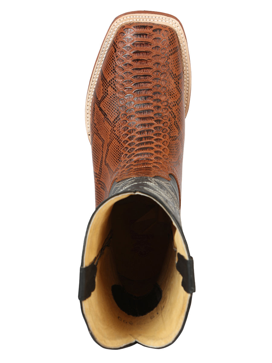 El General Men’s Python Imitation Rodeo Boots - Cognac 45435
