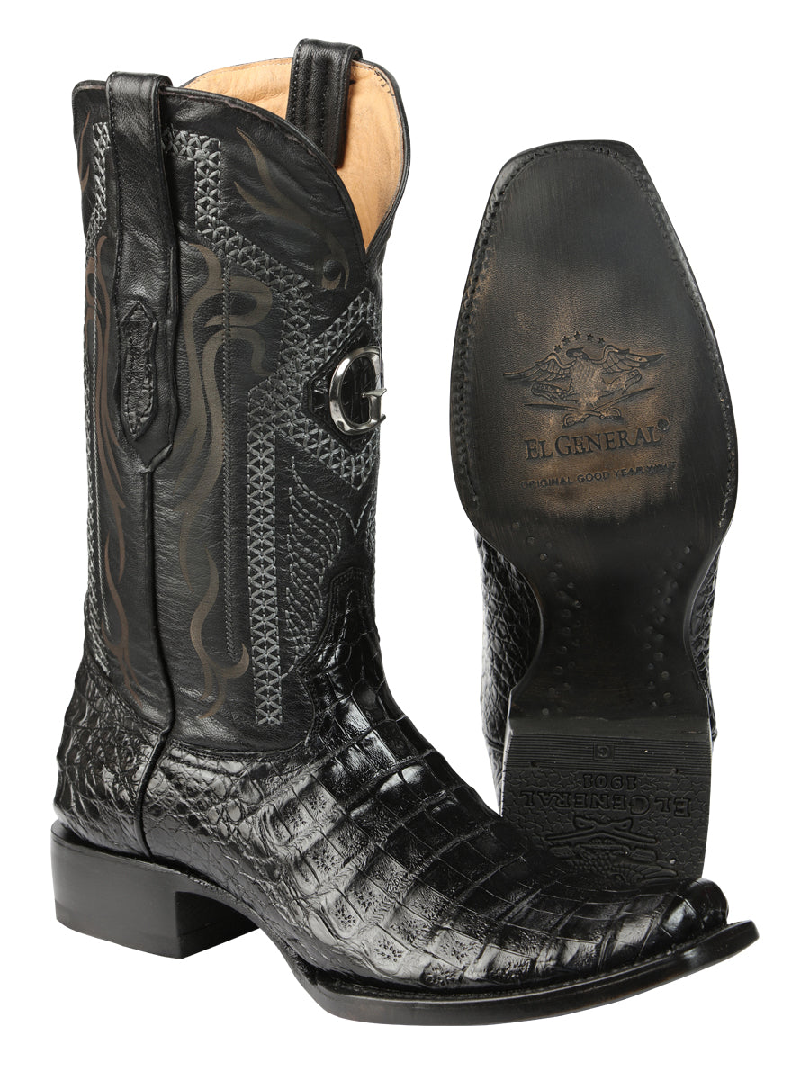 El General Men's Exotic Caiman Belly Cowboy Boots - Black 45518