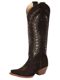 El General Women’s Embroidered Western Boots - Dark Brown  45789