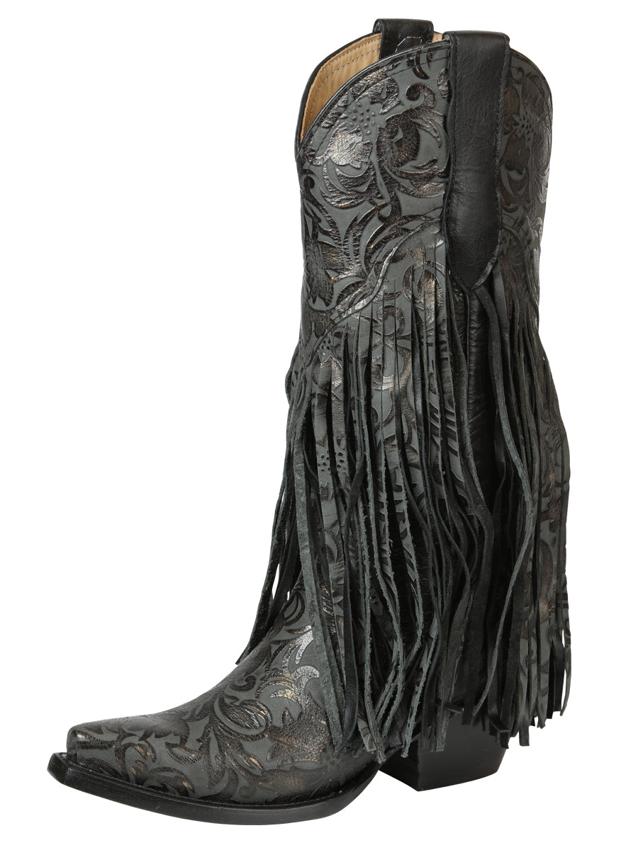 El General Women’s Fringe Western Boots - Black 45796