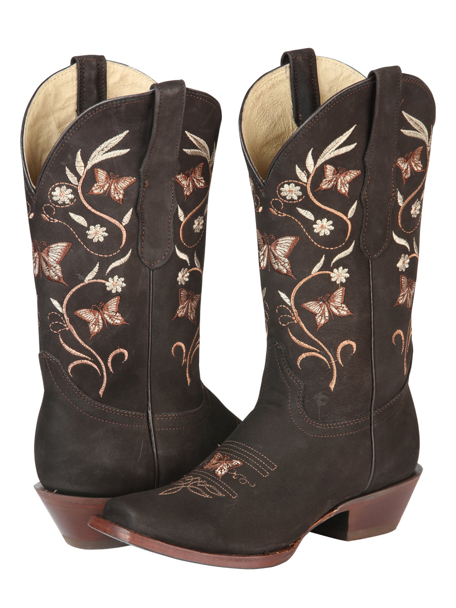 El General Women’s Rodeo Boots - Nubuck Leather - Brown 51227