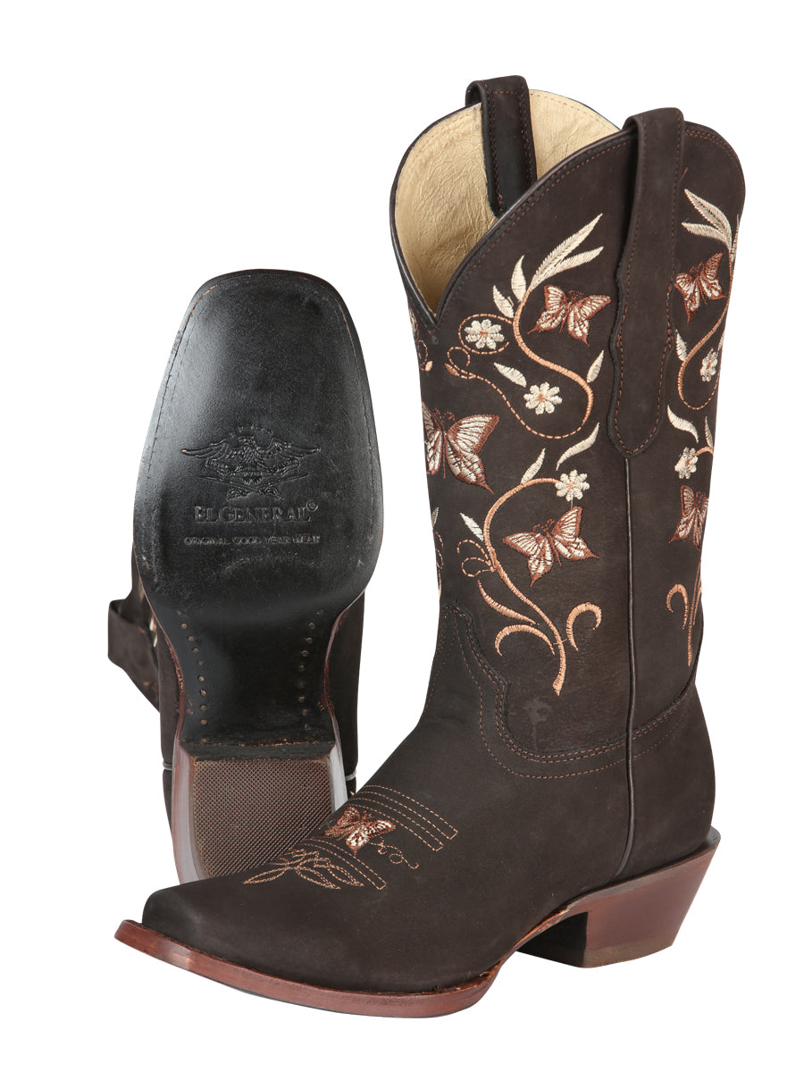 El General Women’s Rodeo Boots - Nubuck Leather - Brown 51227