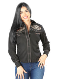 Womens Black Embroidered Western-style Blouse 126673