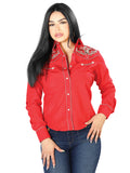 Womens Red Embroidered Western-style Blouse 126675