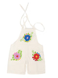 Artisanal Embroidered Overalls Short  100% Cotton Beige 603584