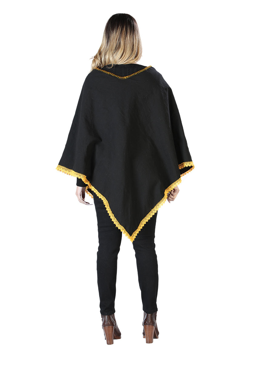 Artisanal Embroidered Poncho 50% Cotton, 50% Polyester Black  603827