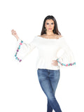 Artisanal Embroidered Blouse 100% Cotton Beige 603898