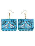 Artisanal Handmade Earrings Wood Blue 603951
