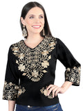 Artisanal Embroidered Blouse 100% Cotton Black 603962