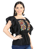 Artisanal Embroidered Blouse 100% Cotton Black 603966