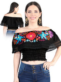 Artisanal Embroidered Blouse 100% Cotton Black 603982