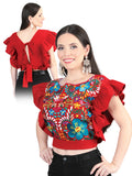 Artisanal Embroidered Blouse 100% Cotton Red 603987