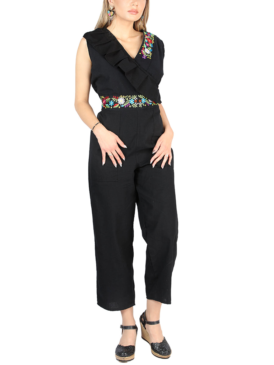 Artisanal Embroidered Jumpsuit 100% Cotton Black 604047