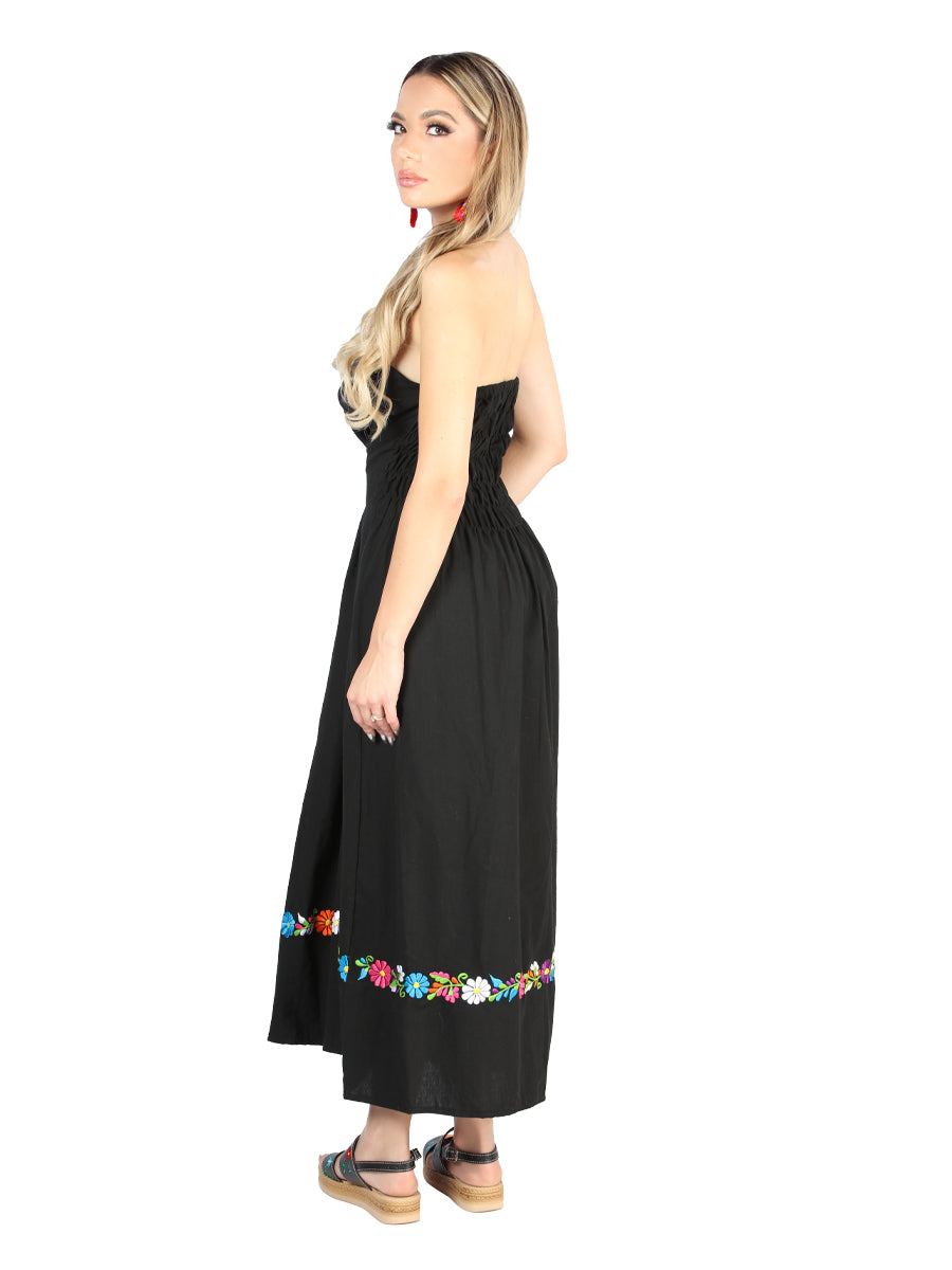 Artisanal Embroidered Dress 100% Cotton Black 604053