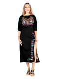 Artisanal Embroidered Dress 100% Cotton Black 604054