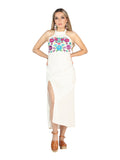 Artisanal Embroidered Dress 100% Cotton Beige 604057